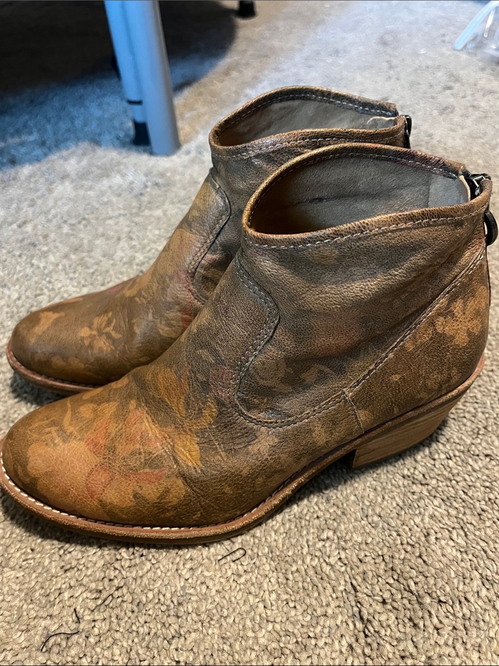 Sofft Multitone Brown Floral Leather Ankle Booties